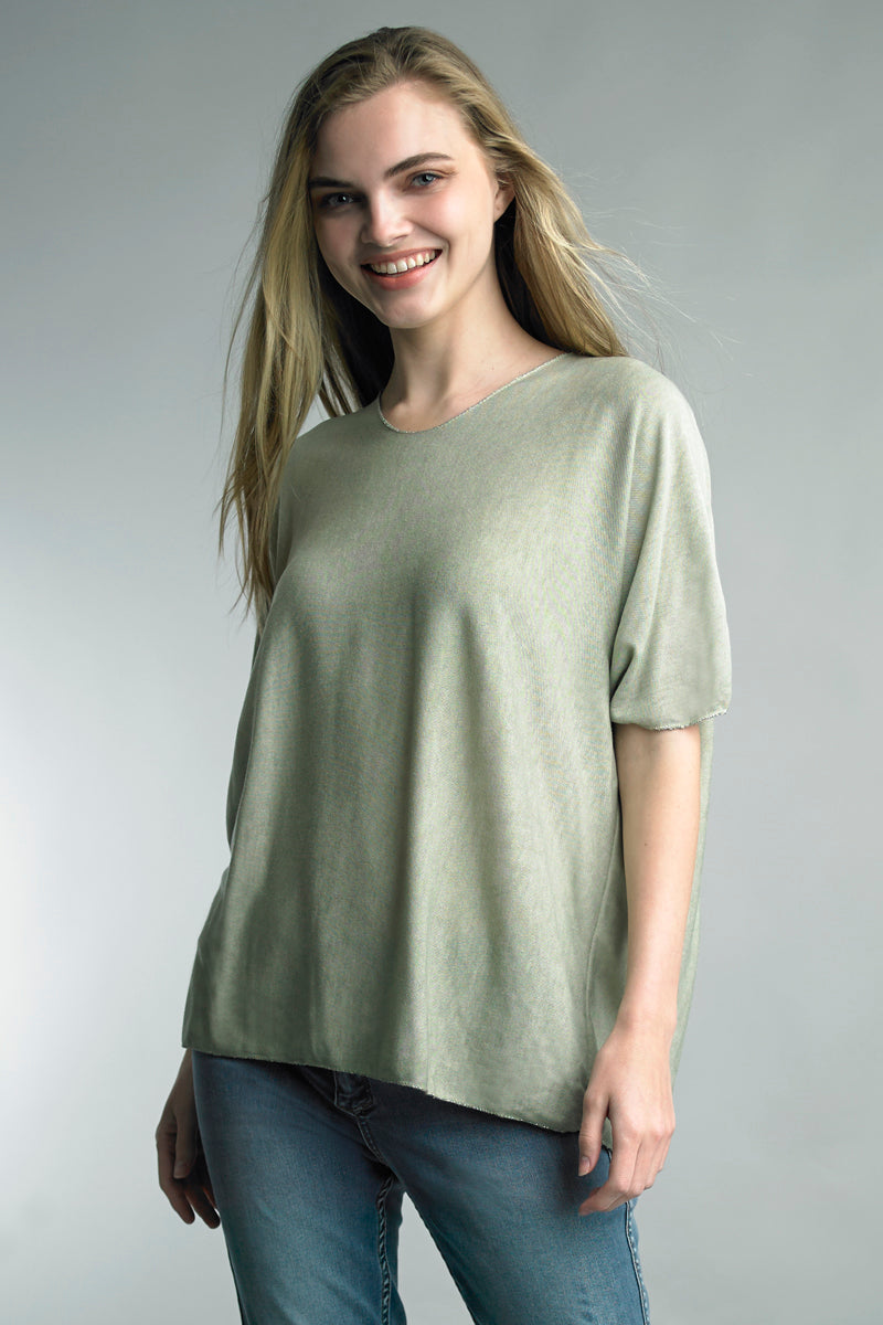 Italian Blouse with Short Sleeves and Silver Trim