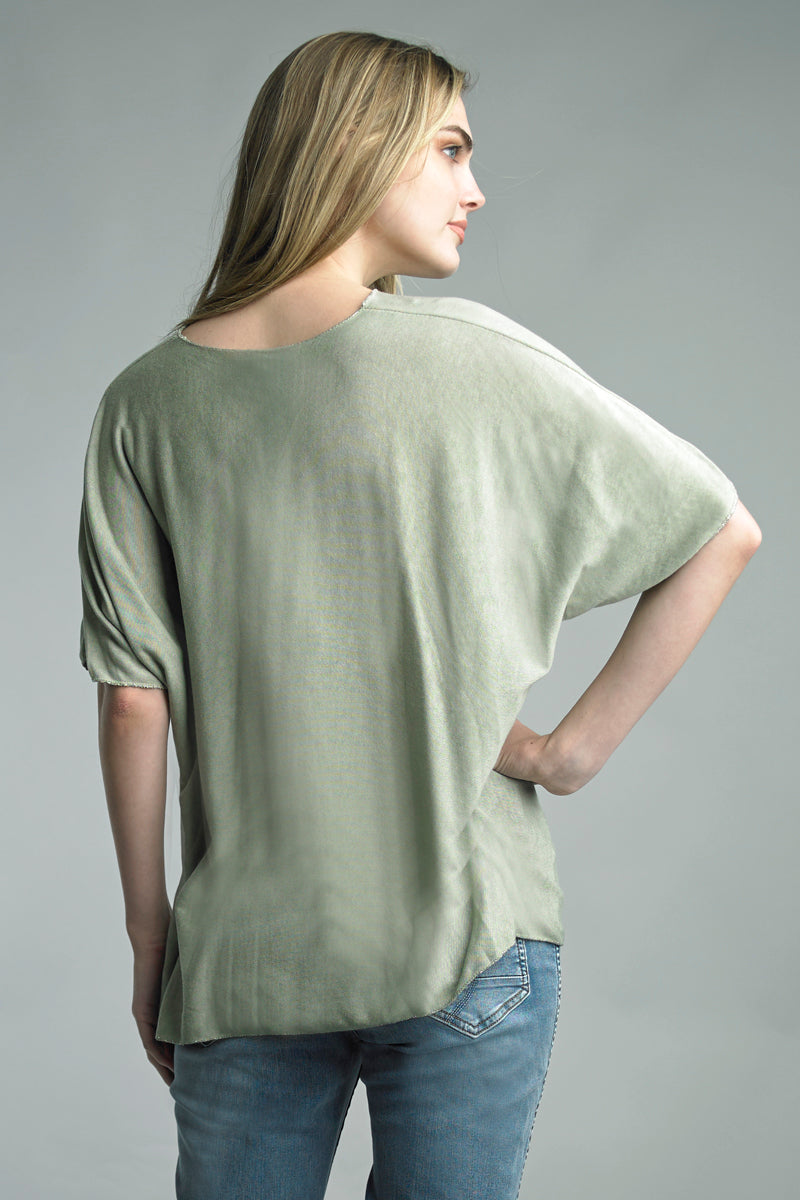 Italian Blouse with Short Sleeves and Silver Trim