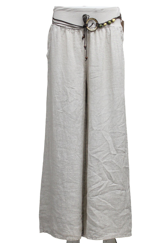 Belted Italian Linen Wide Leg Pants