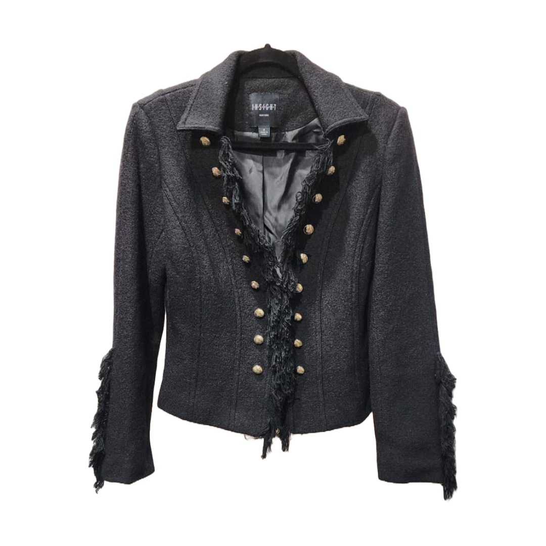 Classic Cut Wool Blend Jacket with Frayed Edge Trim