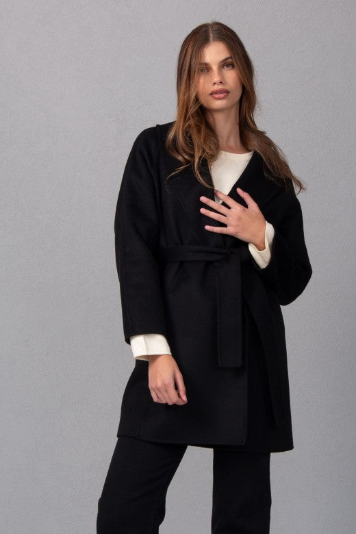 Soft Black Wool Farm Jacket with Belt