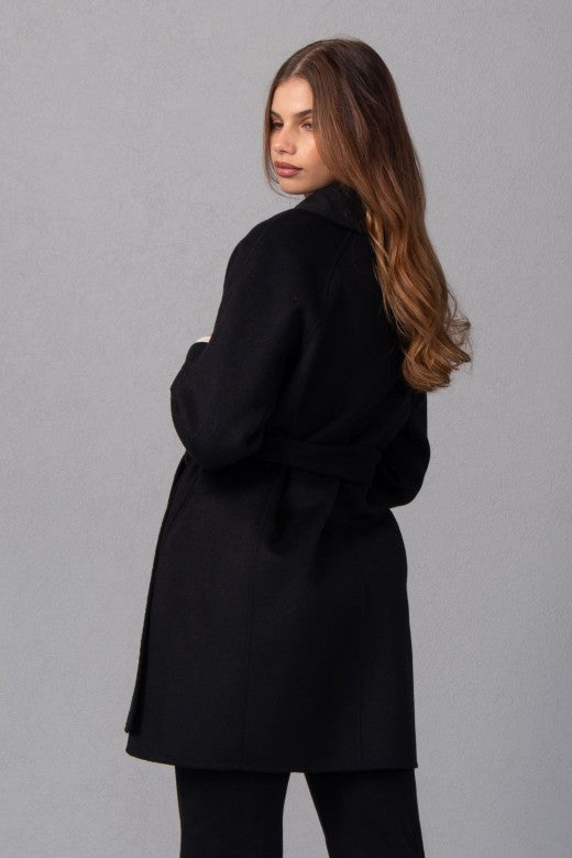 Soft Black Wool Farm Jacket with Belt
