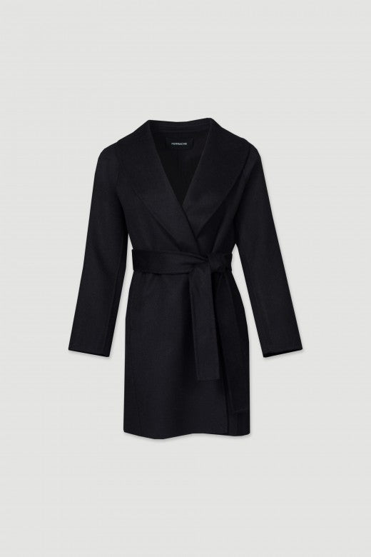 Soft Black Wool Farm Jacket with Belt