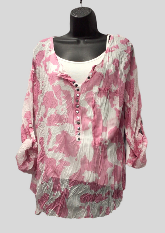 Sheer Italian Cow Print Silk Blend Blouse