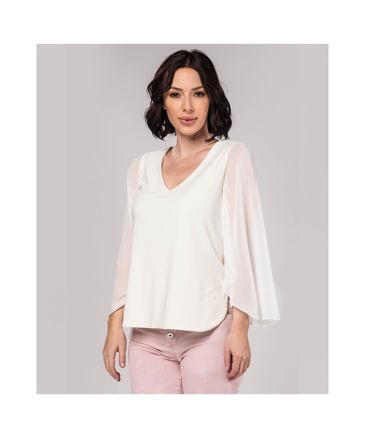 White V-neck Chiffon Blouse
