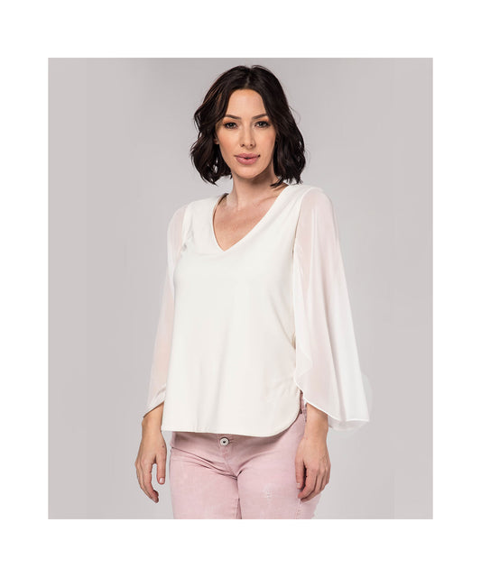 White V-neck Chiffon Blouse
