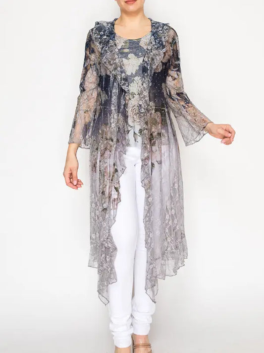 Sheer Lace Printed Duster