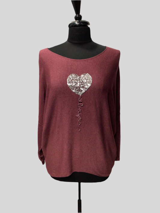 Super Soft Italian Roll-Up Sleeve Heart Top