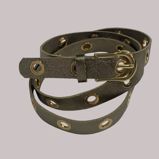 Metallic Italian Leather Adjustable Belt