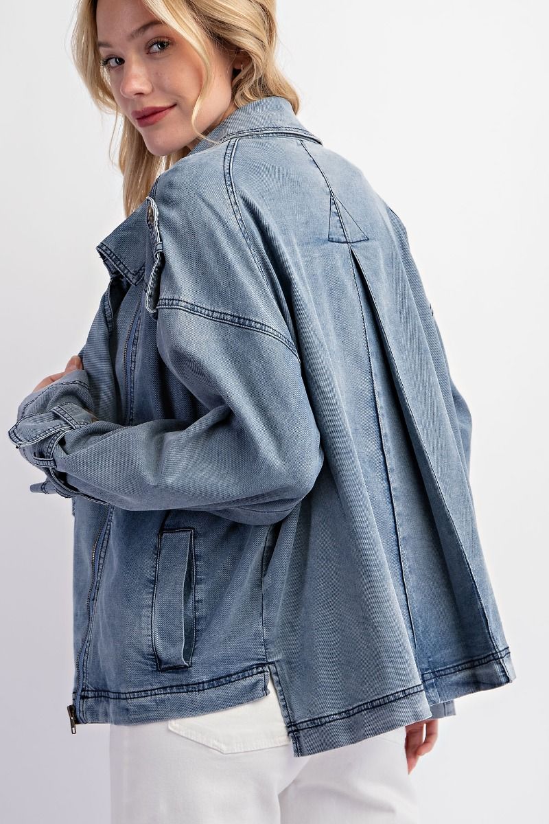 Washed Denim Zip Up Jacket