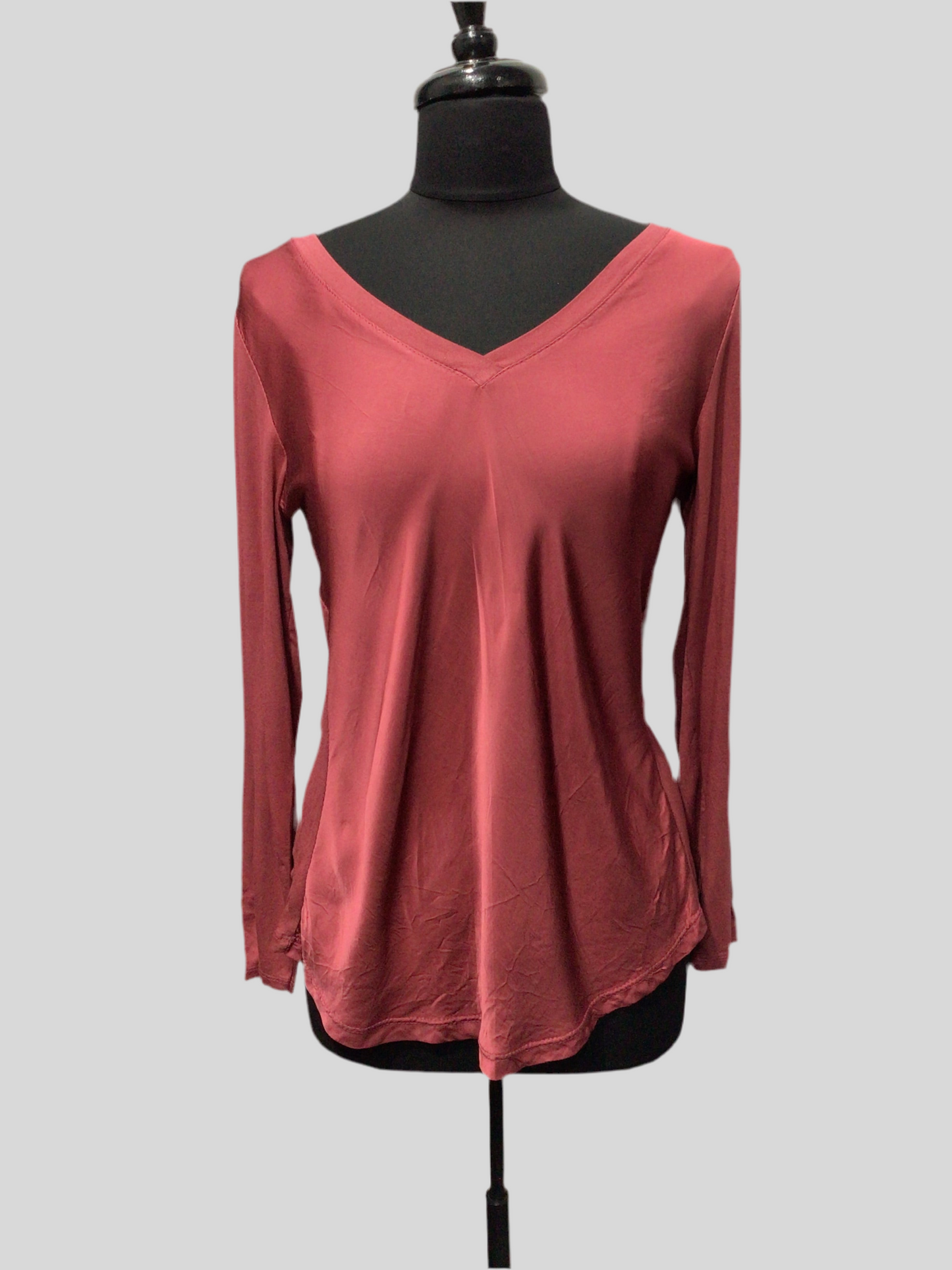 Silky Satin Finish Long Sleeve V-Neck Top