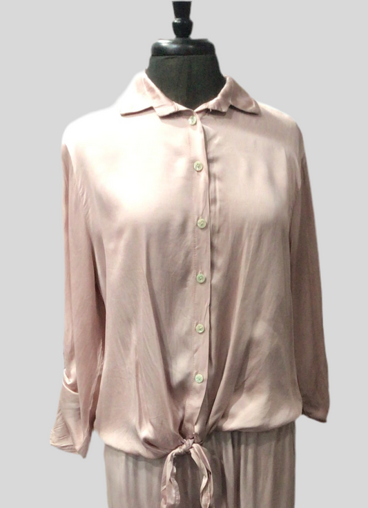 Italian Satin Finish Tie Front Blouse (in 5 colors)