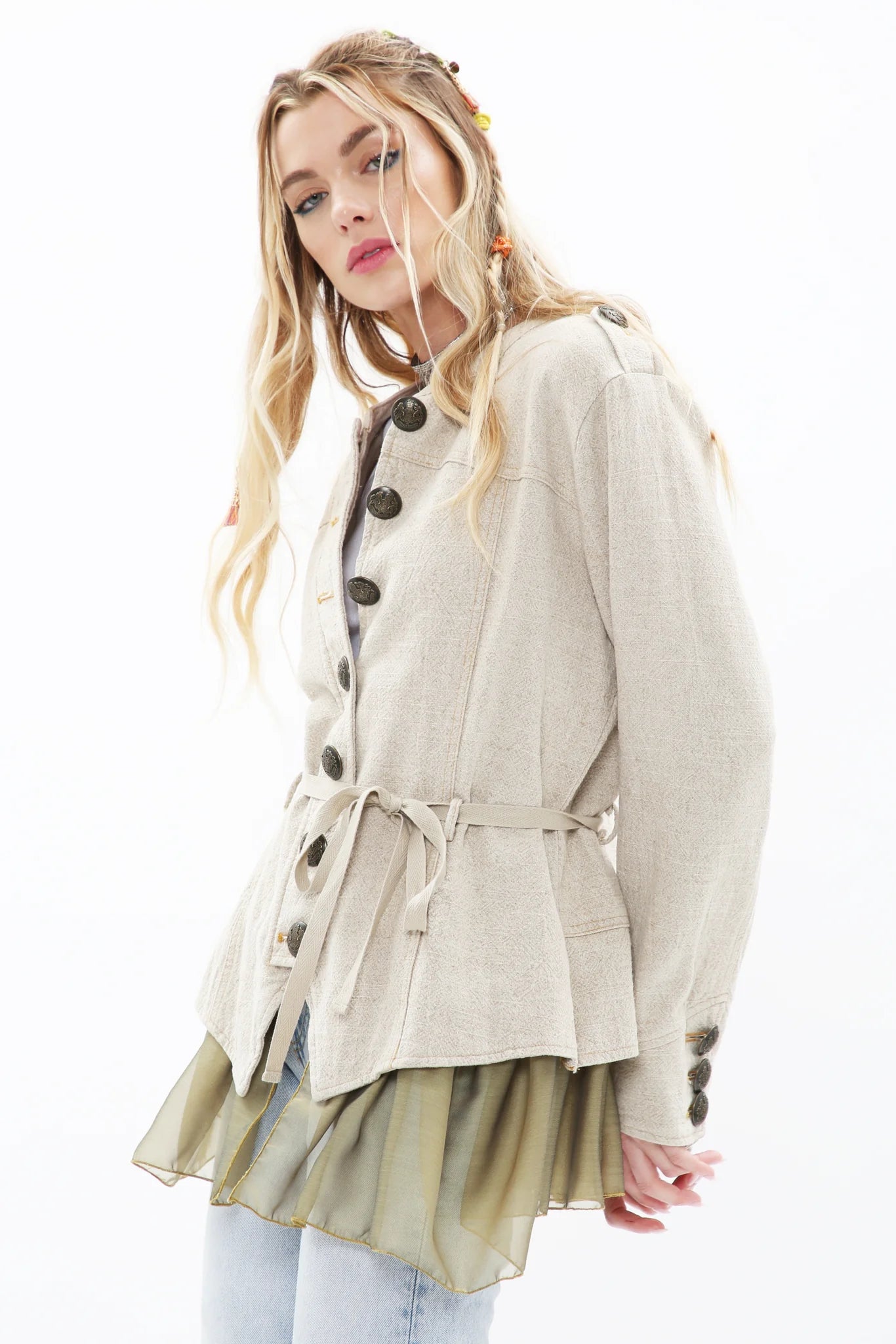 Aratta Beige Jacket with Floral Embroidery