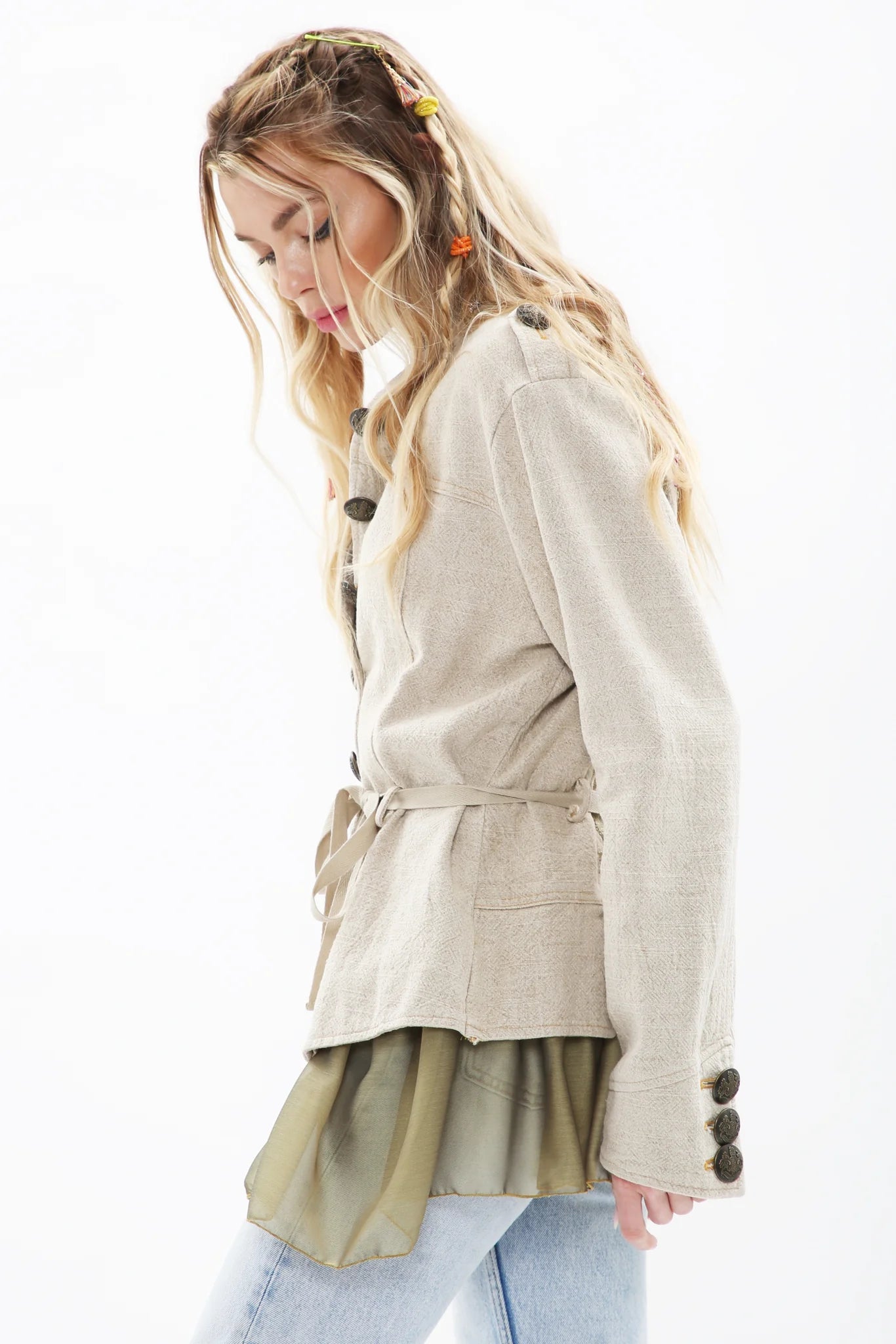 Aratta Beige Jacket with Floral Embroidery