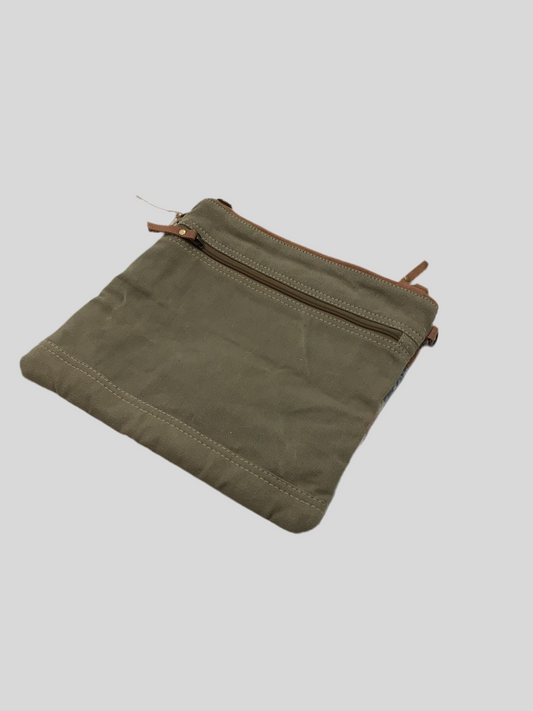 3 Compartment Leather Tapestry Purse