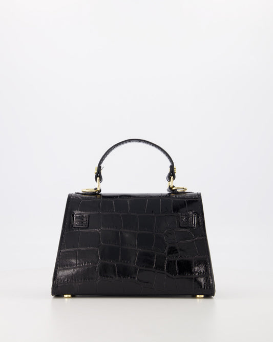Mini Croco Leather Top Handle Bag with Twist Lock