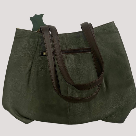 Leather Two-Color Zipper Tote