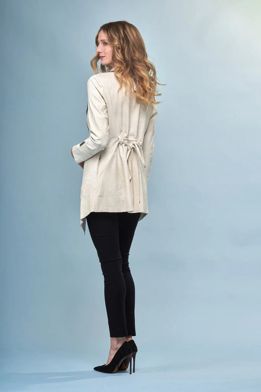 Long Coconut White Vegan Leather Jacket