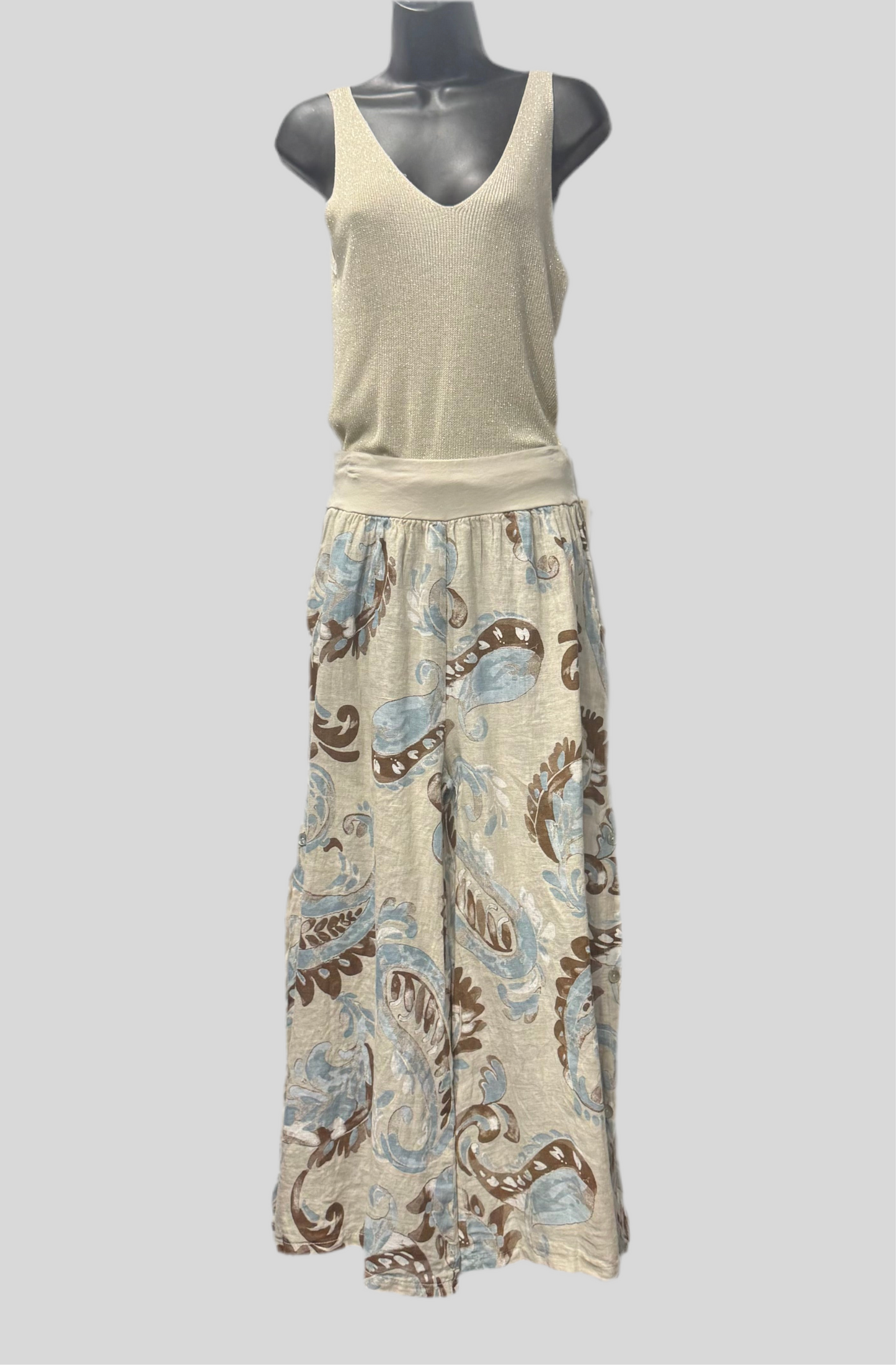 Paisley Print Italian Linen Pants