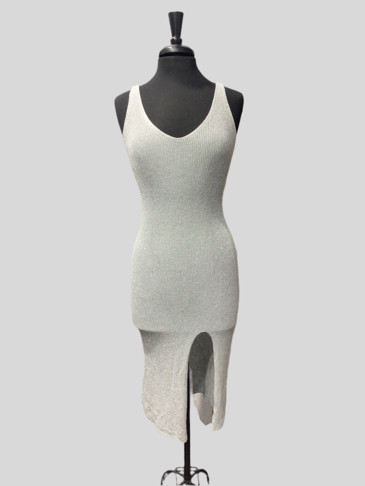 Sleeveless Metallic Knit Dress with Slit