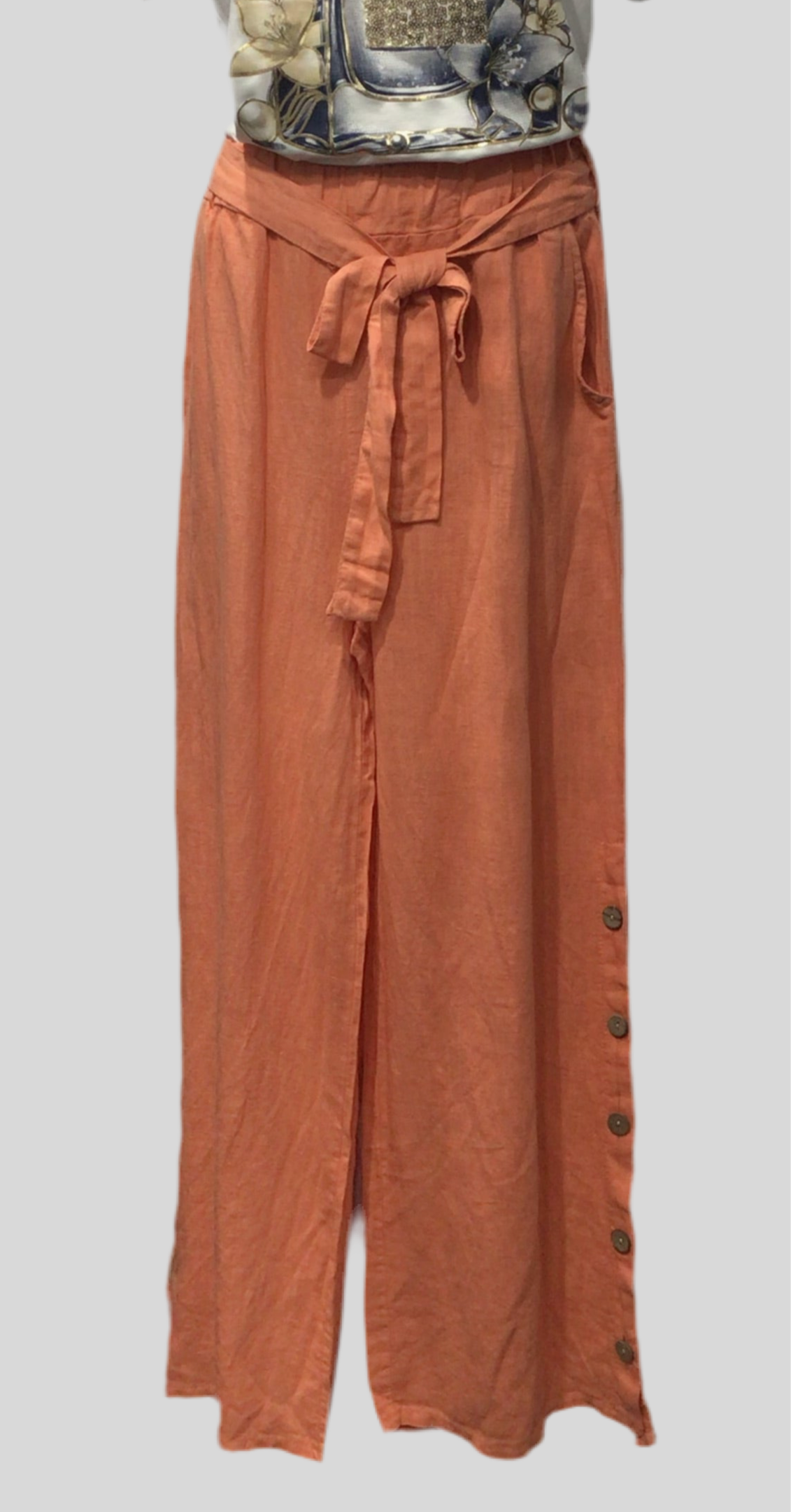 Side Button Slit Italian Linen Pants (in 4 colors)