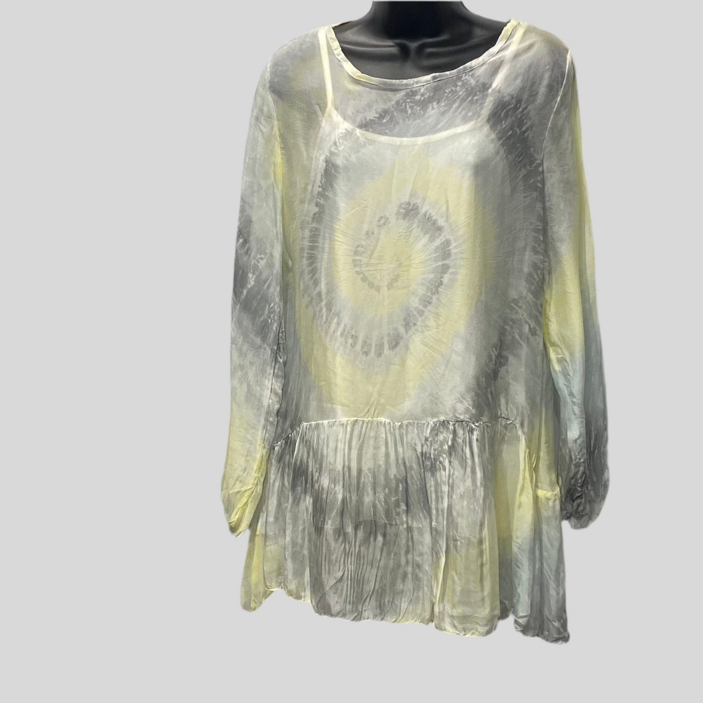 Sheer Tie Dye Peplum Blouse
