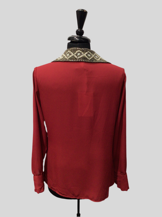 Hand Beaded Collar Italian Blouse