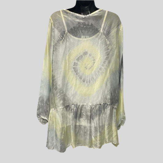 Sheer Tie Dye Peplum Blouse