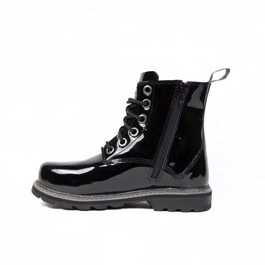 All Black Patent Combat Women's Winter Boots