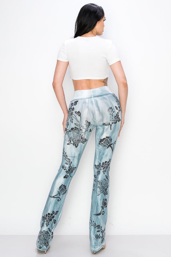 Dyed Stretch Pants with Stamped Design