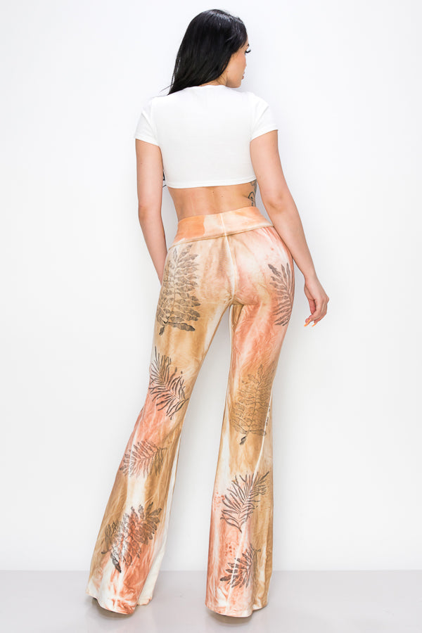 Dyed Bell Bottom Pants with Stamped Design