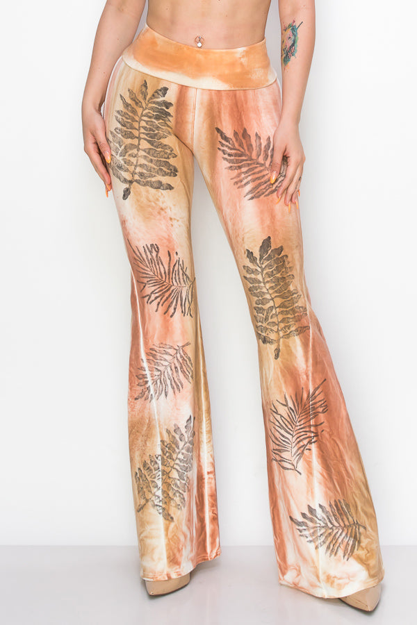 Dyed Bell Bottom Pants with Stamped Design