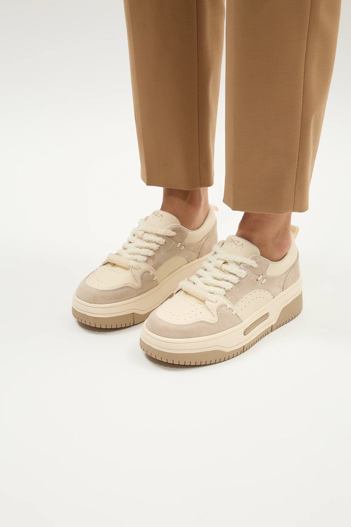 Chunky Neutral Tone Lace-Up Comfortable Sneakers