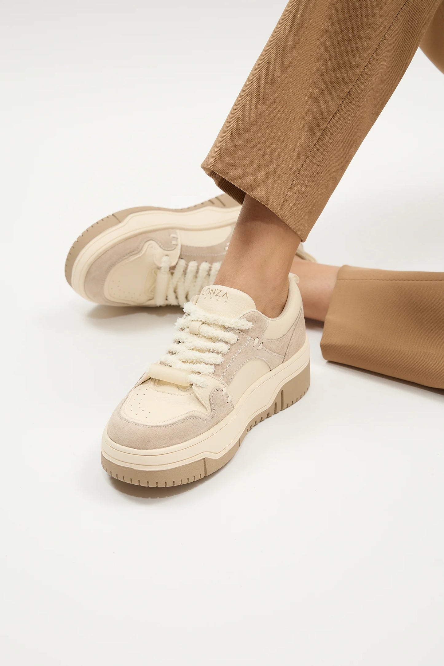 Chunky Neutral Tone Lace-Up Comfortable Sneakers