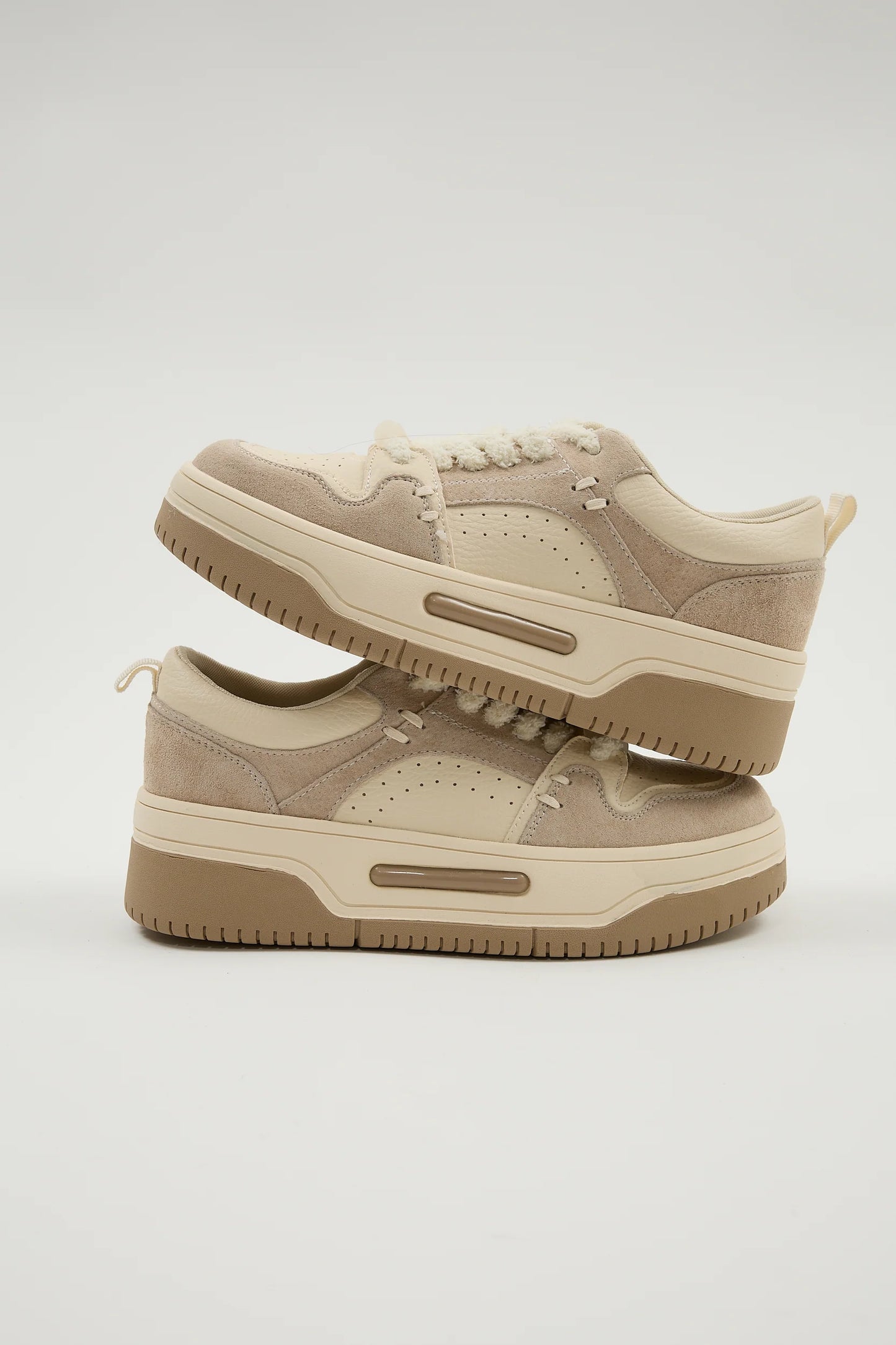Chunky Neutral Tone Lace-Up Comfortable Sneakers
