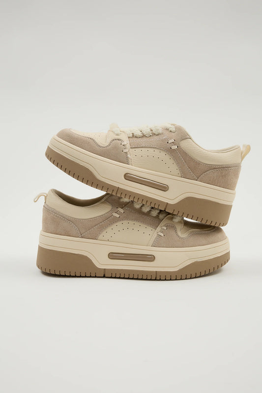 Chunky Neutral Tone Lace-Up Comfortable Sneakers