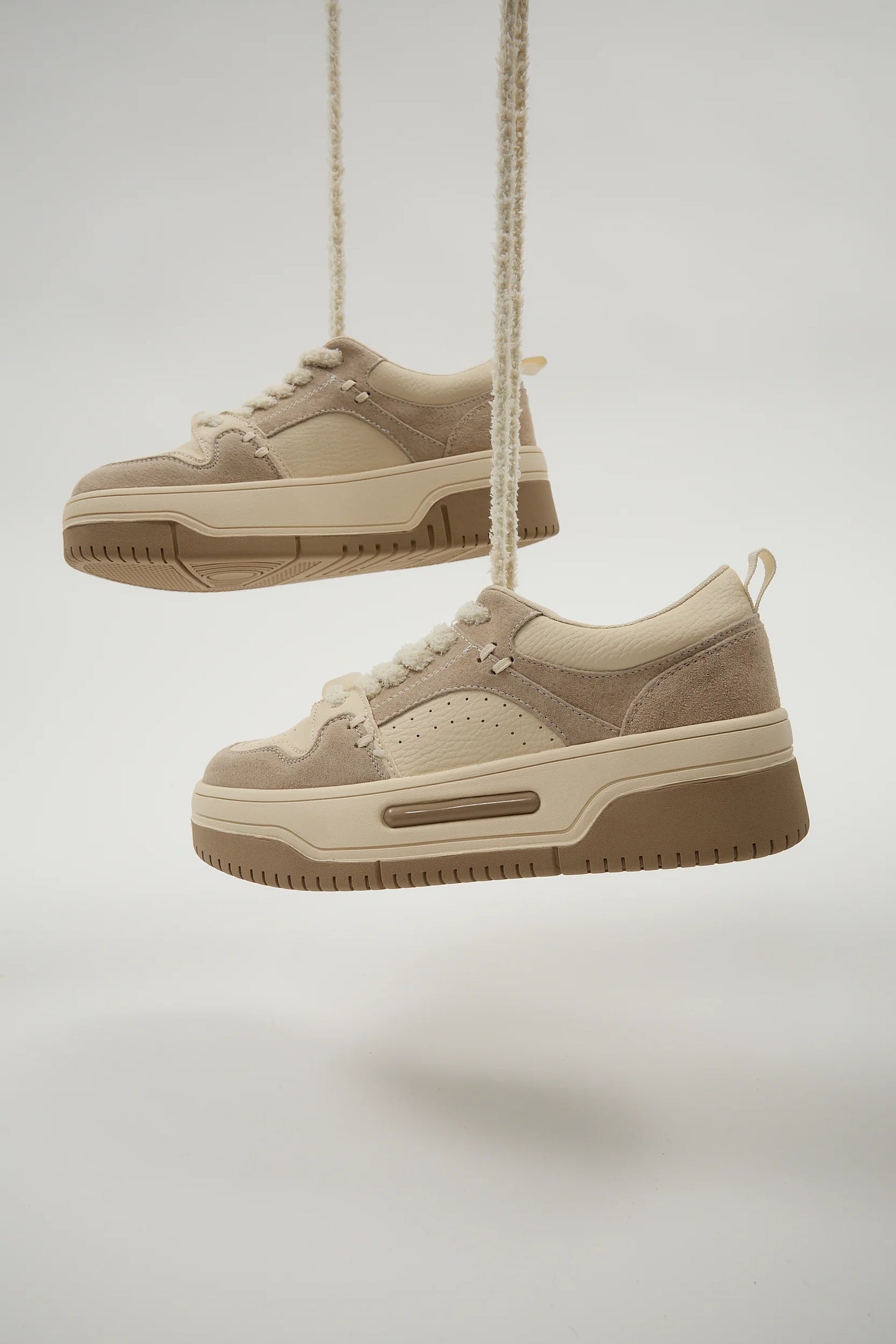 Chunky Neutral Tone Lace-Up Comfortable Sneakers