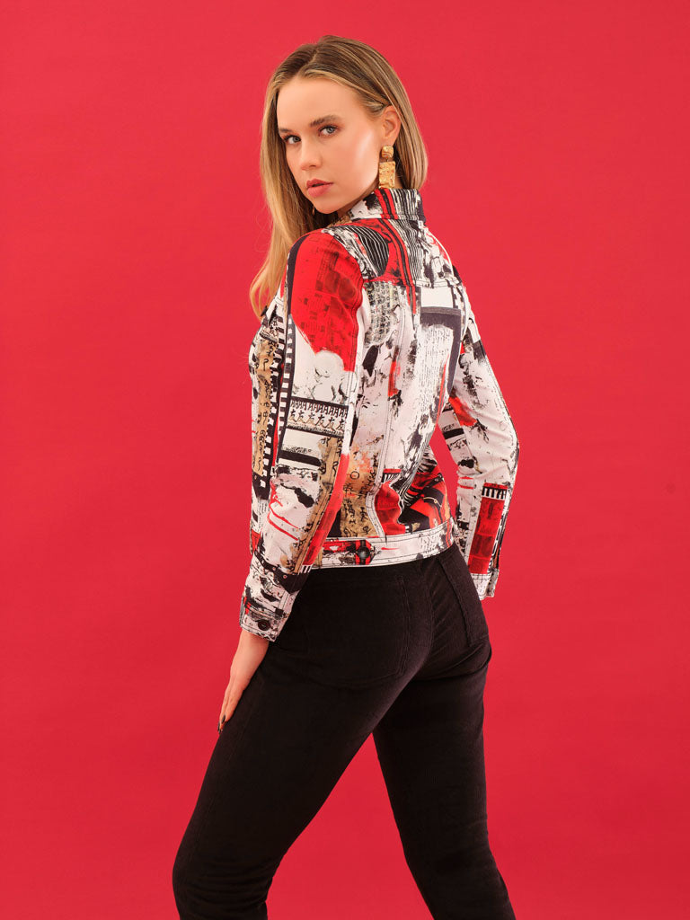 Abstract Patchwork Art Button Jacket