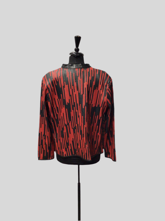 Red and Black Laser Cut Leather Jacket