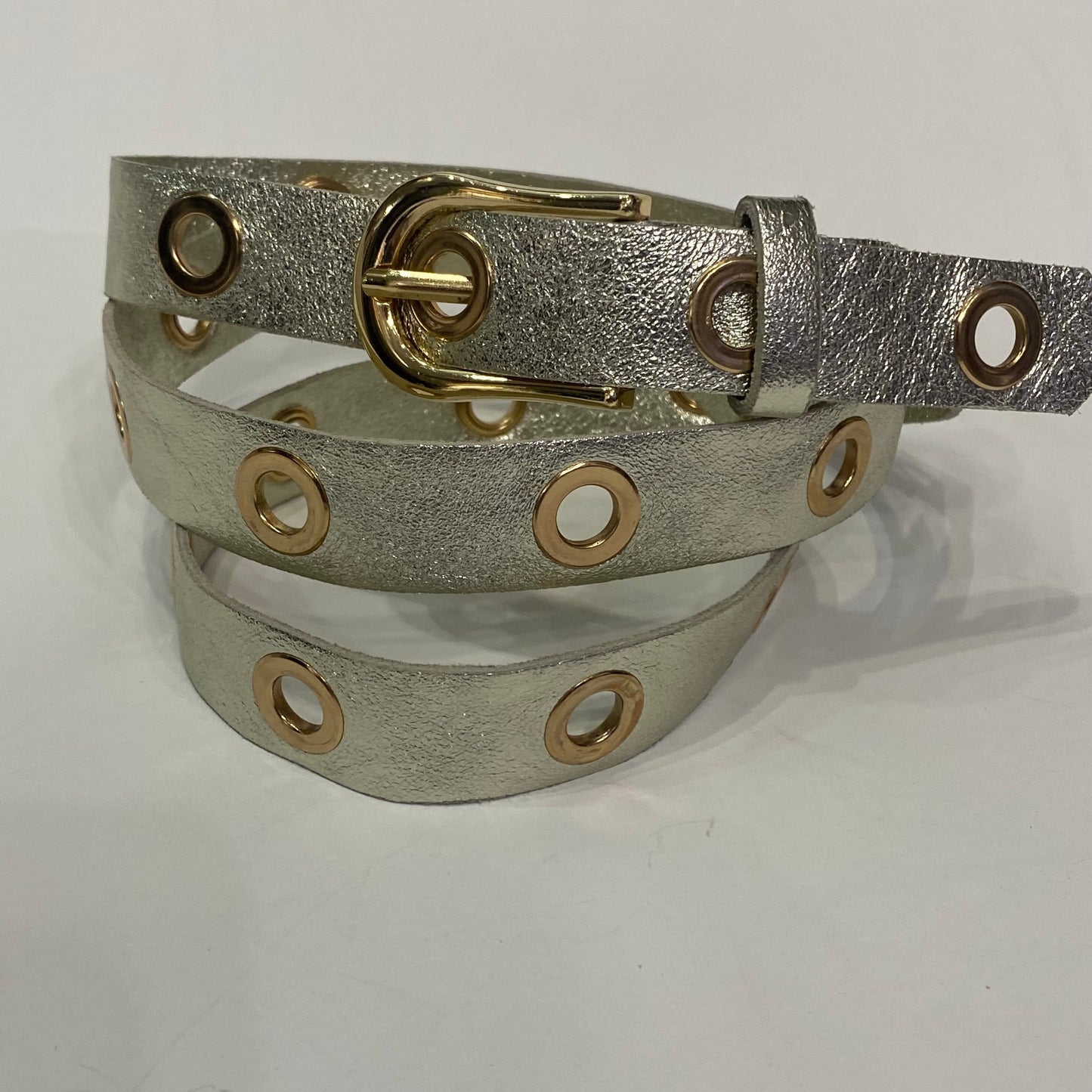 Metallic Italian Leather Adjustable Belt