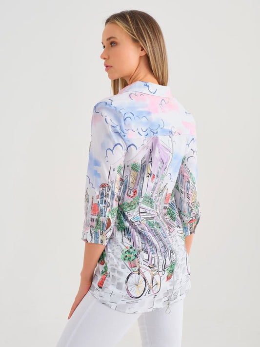 Art Inspired Back Zipper Stretch Shirt