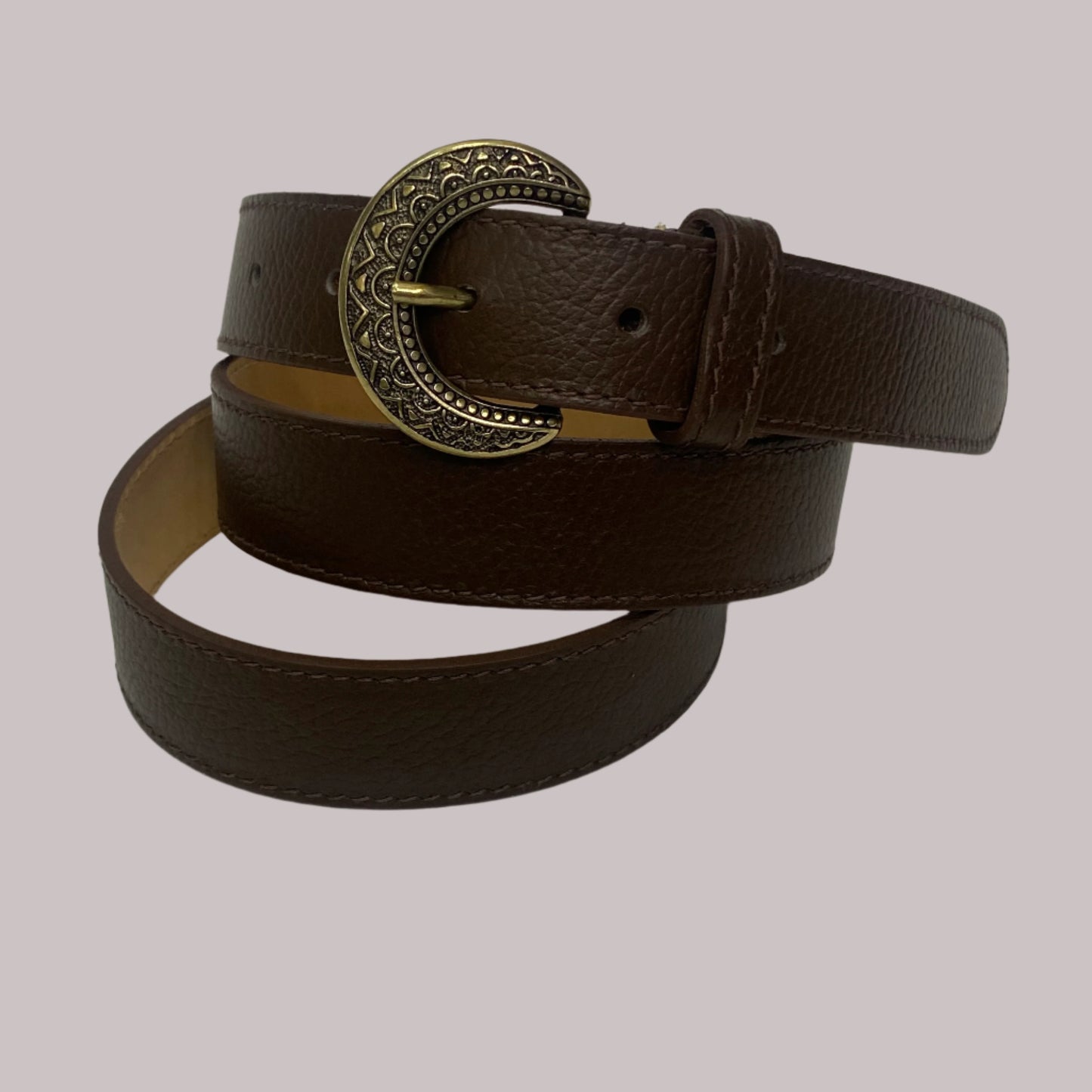 Italian Brown Leather Belt With Brass Brukle