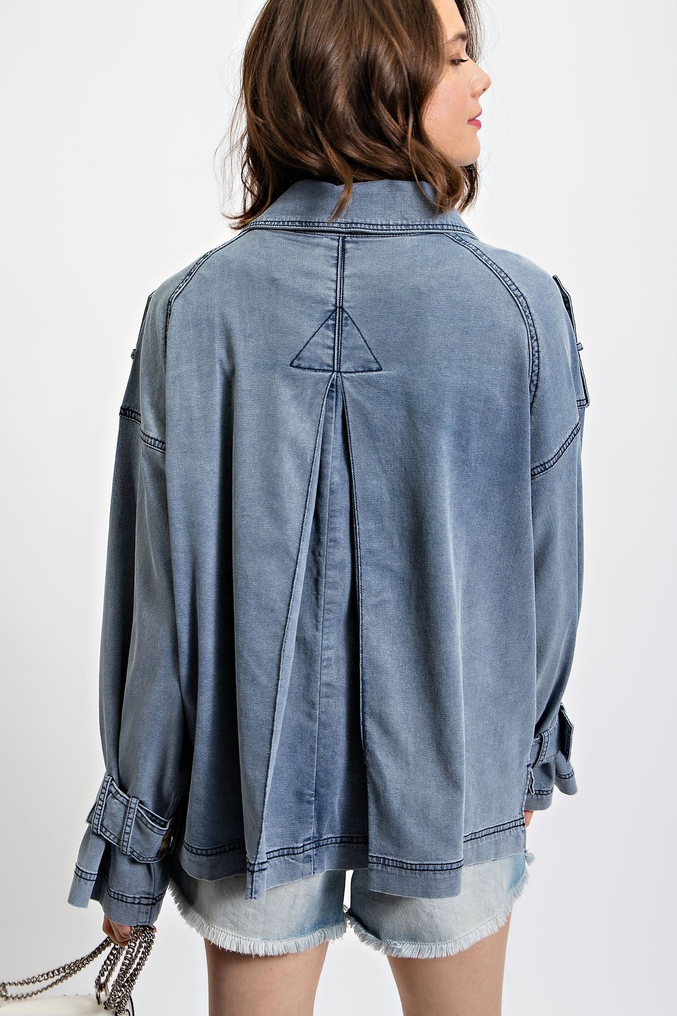 Washed Denim Zip Up Jacket