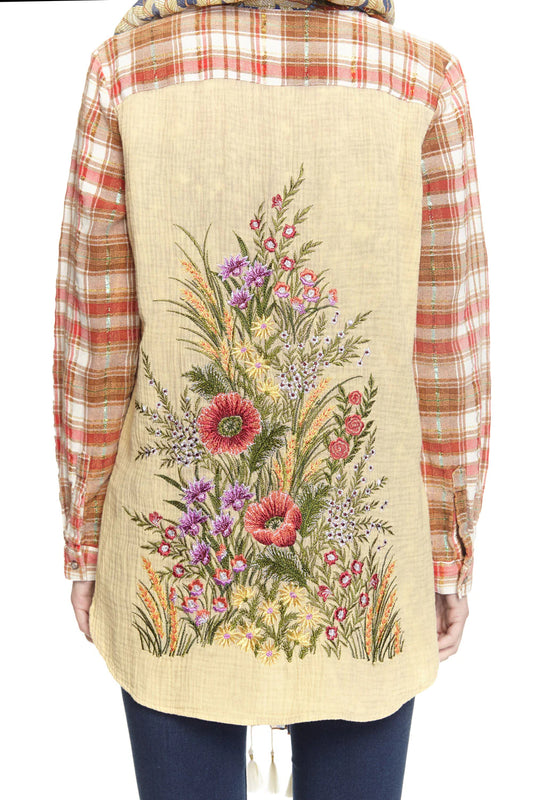 Plaid Embellished & Embroidered Shirt