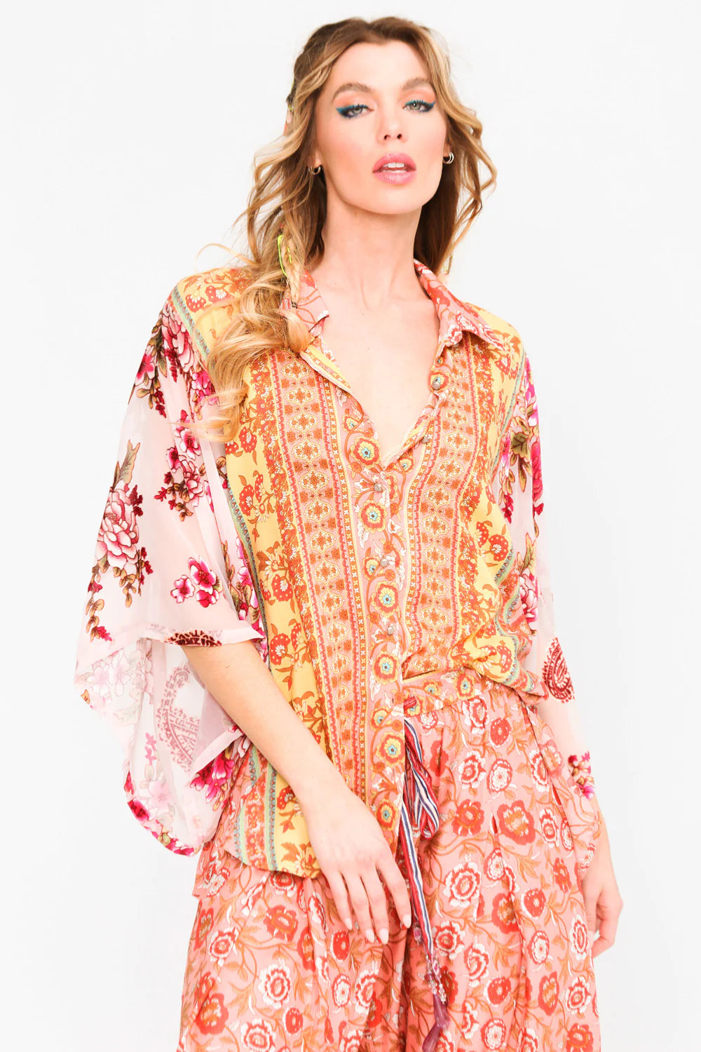 Printed Shirt With Roses Sleeves