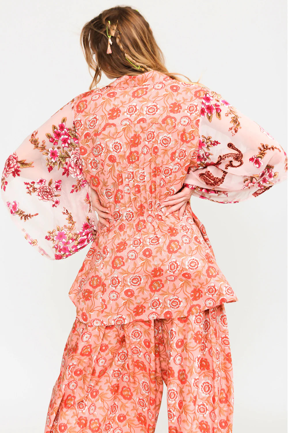 Printed Shirt With Roses Sleeves