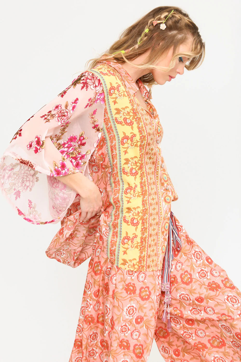 Printed Shirt With Roses Sleeves