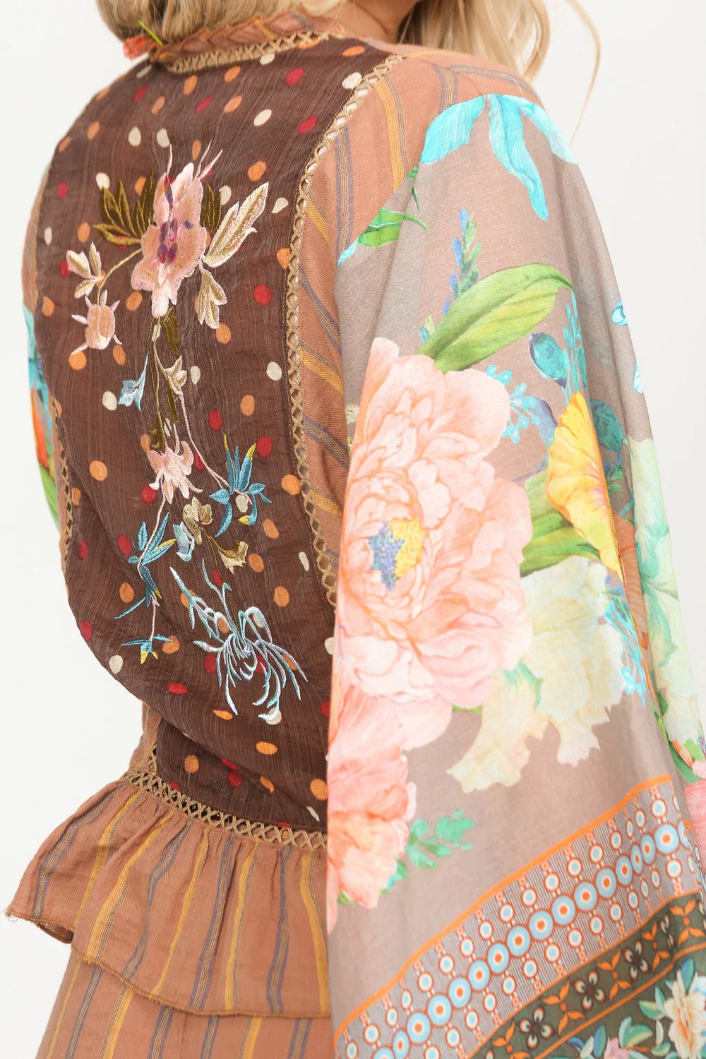 Stripe Blouse With Floral Border Print Sleeves