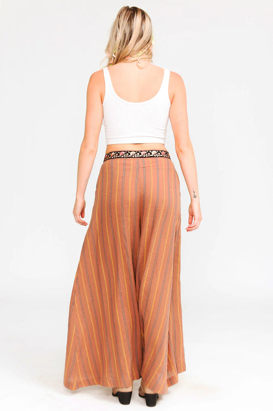 Striped Pants With Floral Waist Detail