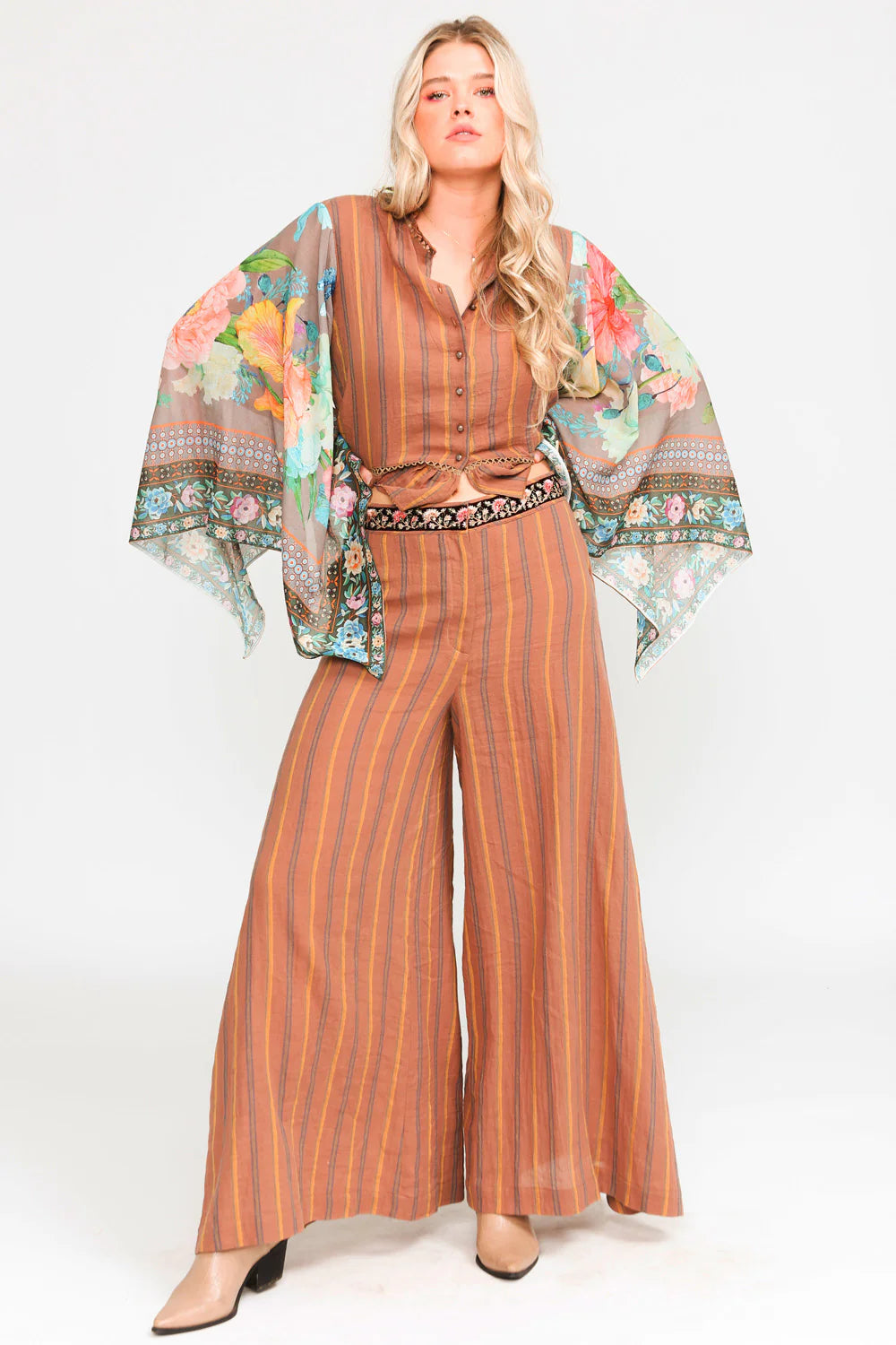 Striped Pants With Floral Waist Detail